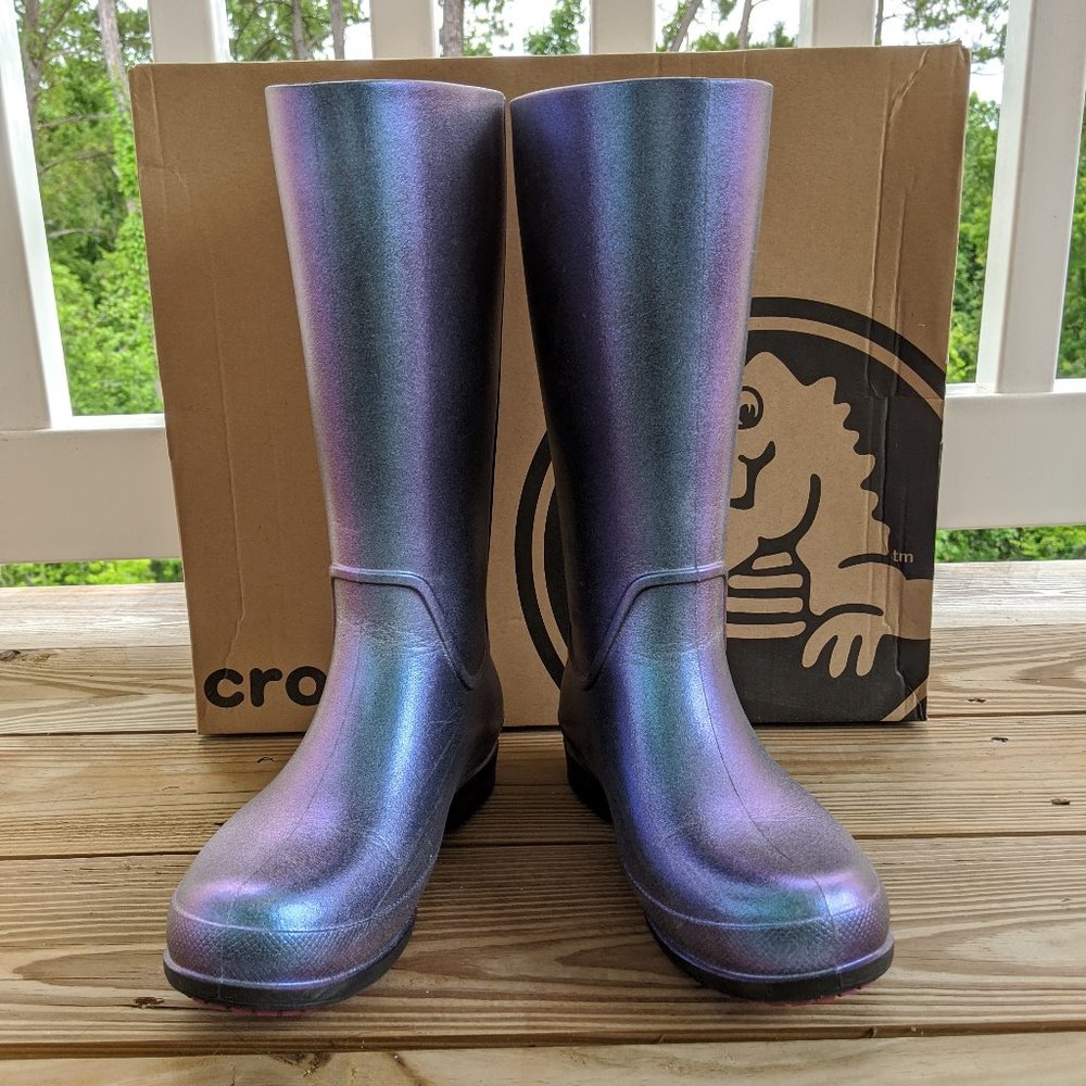 Crocs Metallic Purple Blue Rain Boots